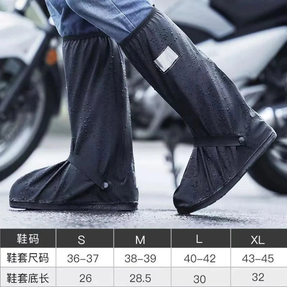 Black Waterproof Rain Boot Shoe Covers with Reflector – High-Top Bike & Motorcycle